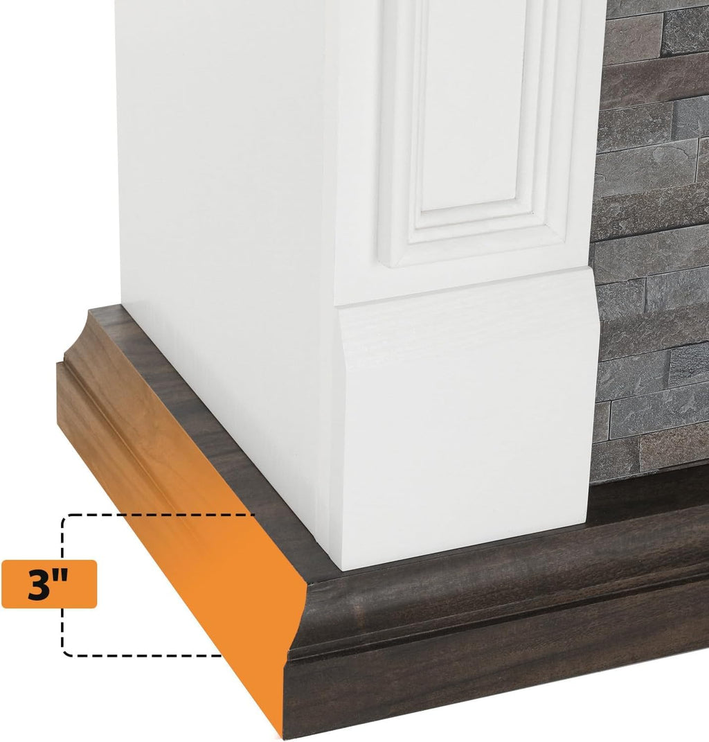 44" Electric Fireplace Mantel, LED Farmhouse TV Stand with Electric Fireplace Heater, Stacked Stone Surround and Remote Control 3D Realistic Flame, White Fireplace for Living Room Bedroom