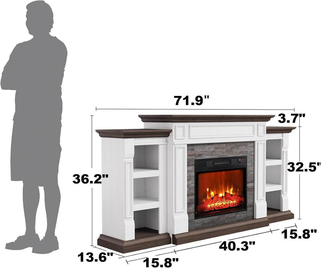 Naice 72" Electric Fireplace with Mantel and Cabinets