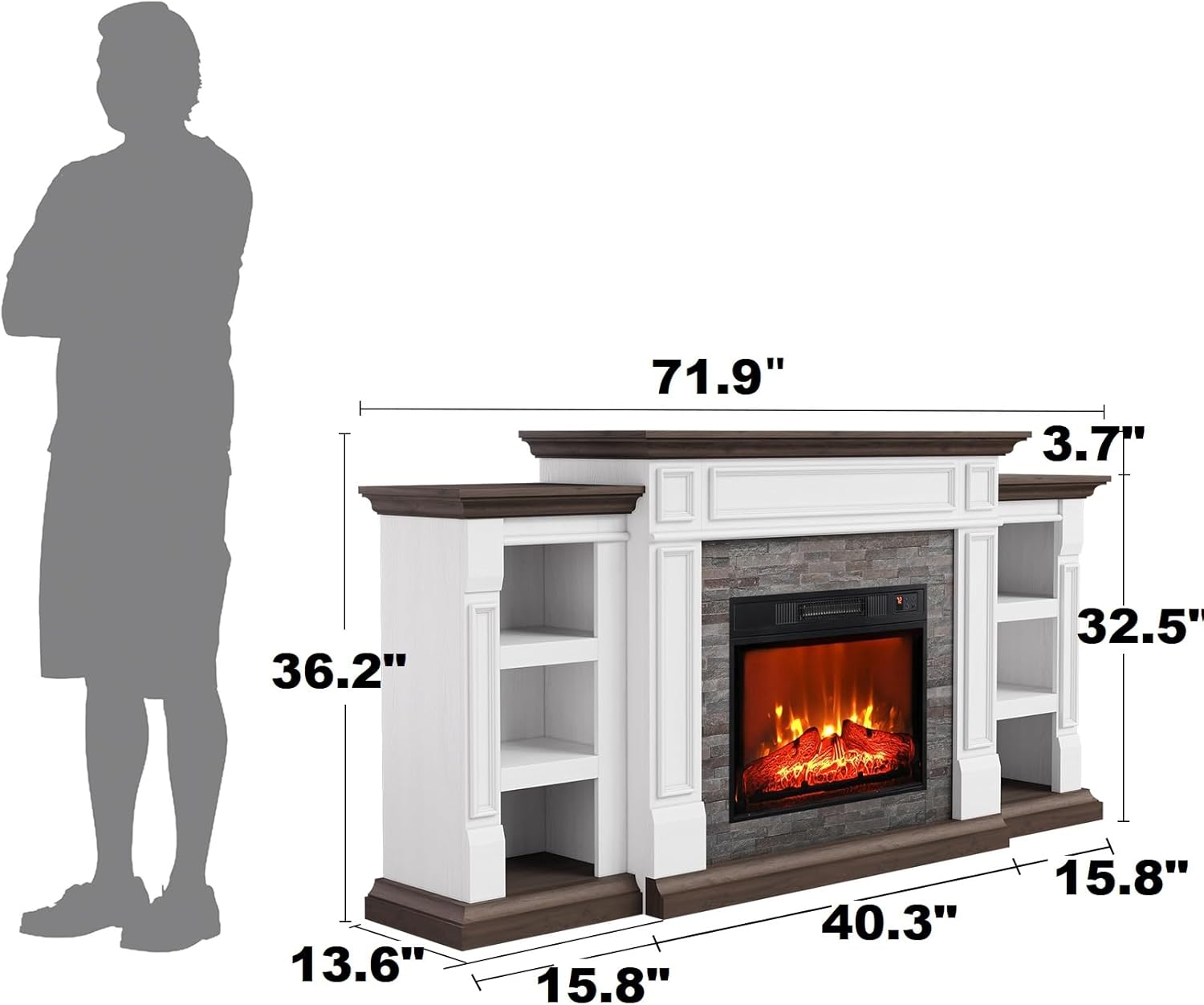Naice 72" Electric Fireplace with Mantel and Cabinets