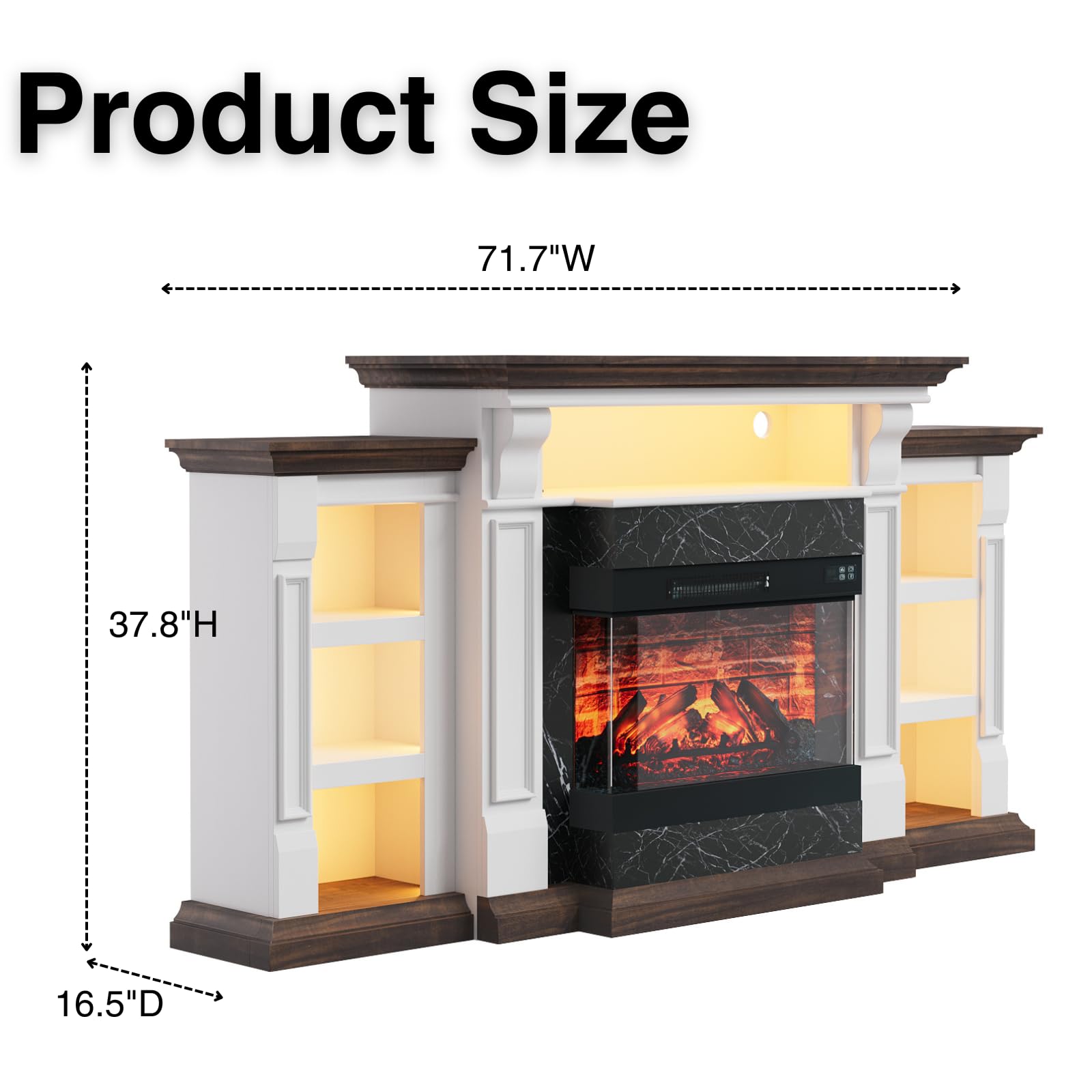 44" Electric Fireplace Mantel, LED Farmhouse TV Stand with Electric Fireplace Heater, Stacked Stone Surround and Remote Control 3D Realistic Flame, White Fireplace for Living Room Bedroom