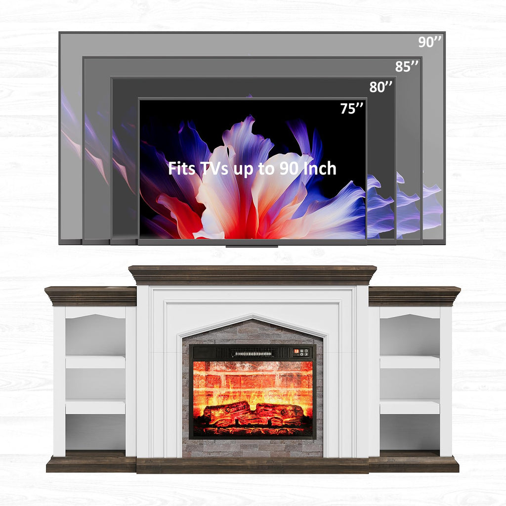 Naice 72" Electric Fireplace with Mantel, Freestanding Fireplace TV Stand with 23" 3-Side Glass Insert Heater for TVs Up to 80",Media Entertainment Center w/Storage Cabinet for Living Room,Black