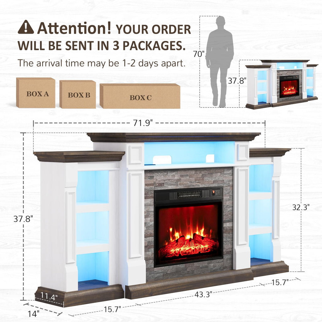 Naice 72" Electric Fireplace with Mantel and Cabinets