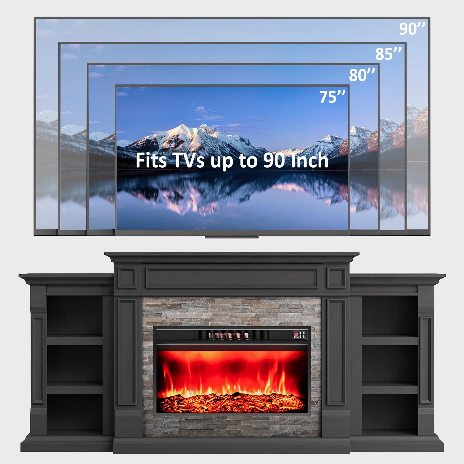 Naice 80" Electric Fireplace with Mantel and Cabinets