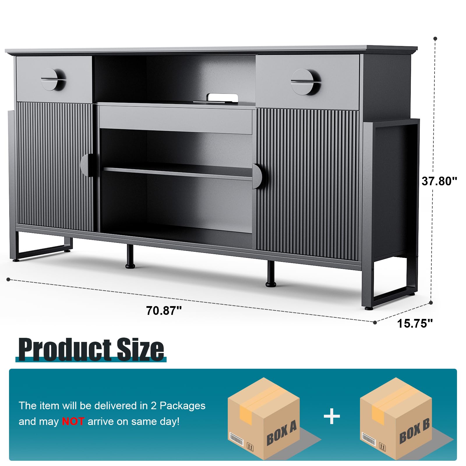 Naice TV Stand for 80 Inch TVs, LED Entertainment Center with Power Outlet, Farmhouse TV Stand w/Drawers & Sliding Barn Door, Media Console with Storage Cabinets for Living Room, White&Brown