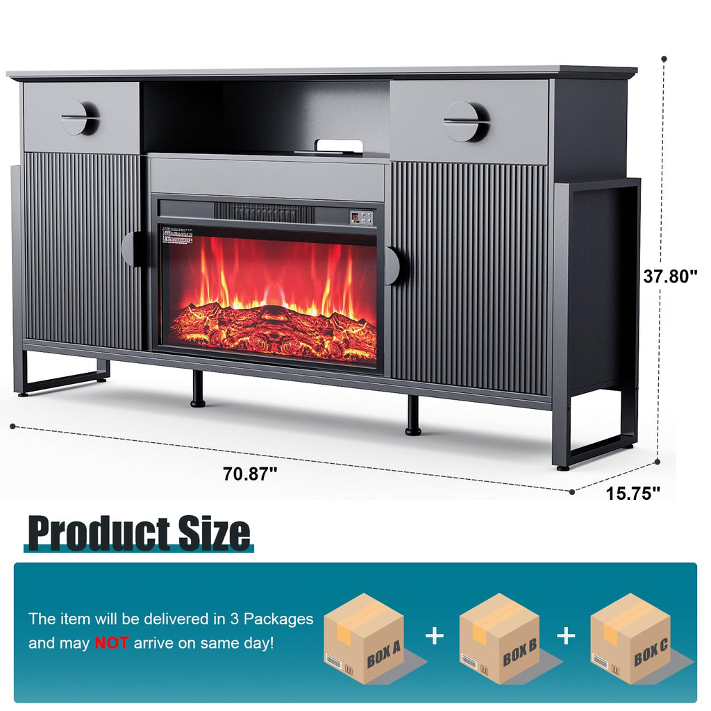 Naice TV Stand for 80 Inch TVs, LED Entertainment Center with Power Outlet, Farmhouse TV Stand w/Drawers & Sliding Barn Door, Media Console with Storage Cabinets for Living Room, White&Brown