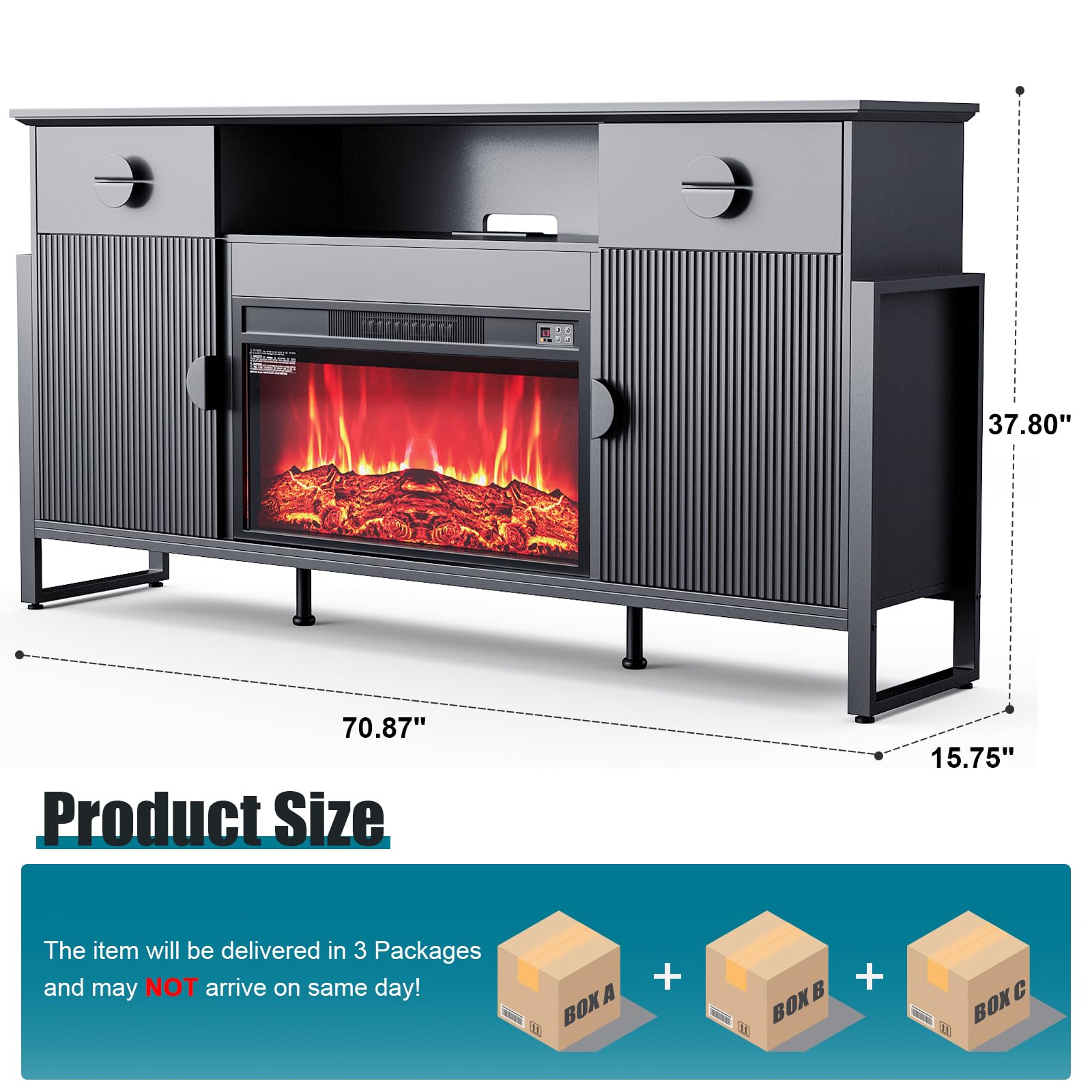 Naice TV Stand for 80 Inch TVs, LED Entertainment Center with Power Outlet, Farmhouse TV Stand w/Drawers & Sliding Barn Door, Media Console with Storage Cabinets for Living Room, White&Brown