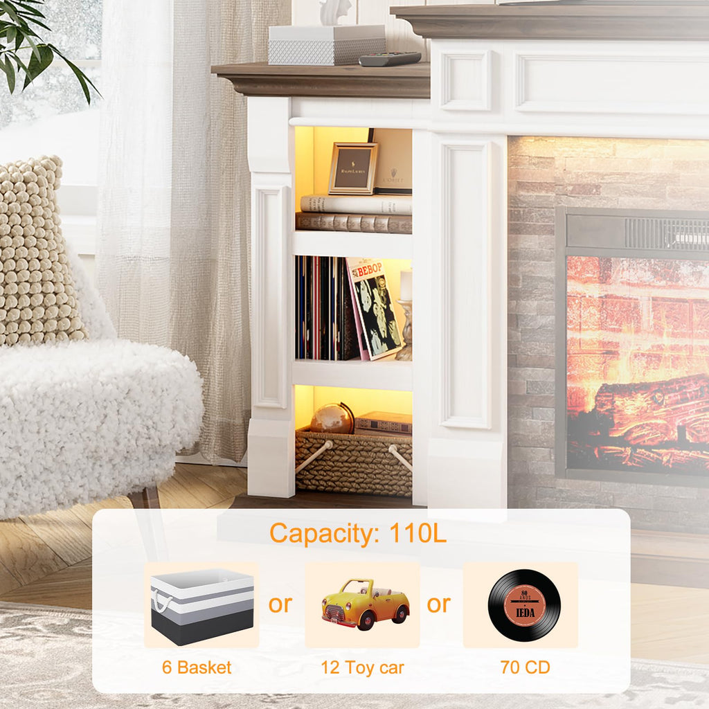 Naice 72" Electric Fireplace with Mantel and Cabinets, Fireplace TV Stand for Living Room Bedroom, Stacked Stone Surround and Remote Control 3D Realistic Flame, Black