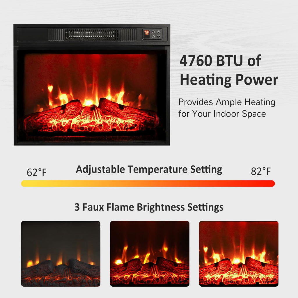 44" Electric Fireplace Mantel, LED Farmhouse TV Stand with Electric Fireplace Heater, Stacked Stone Surround and Remote Control 3D Realistic Flame, White Fireplace for Living Room Bedroom