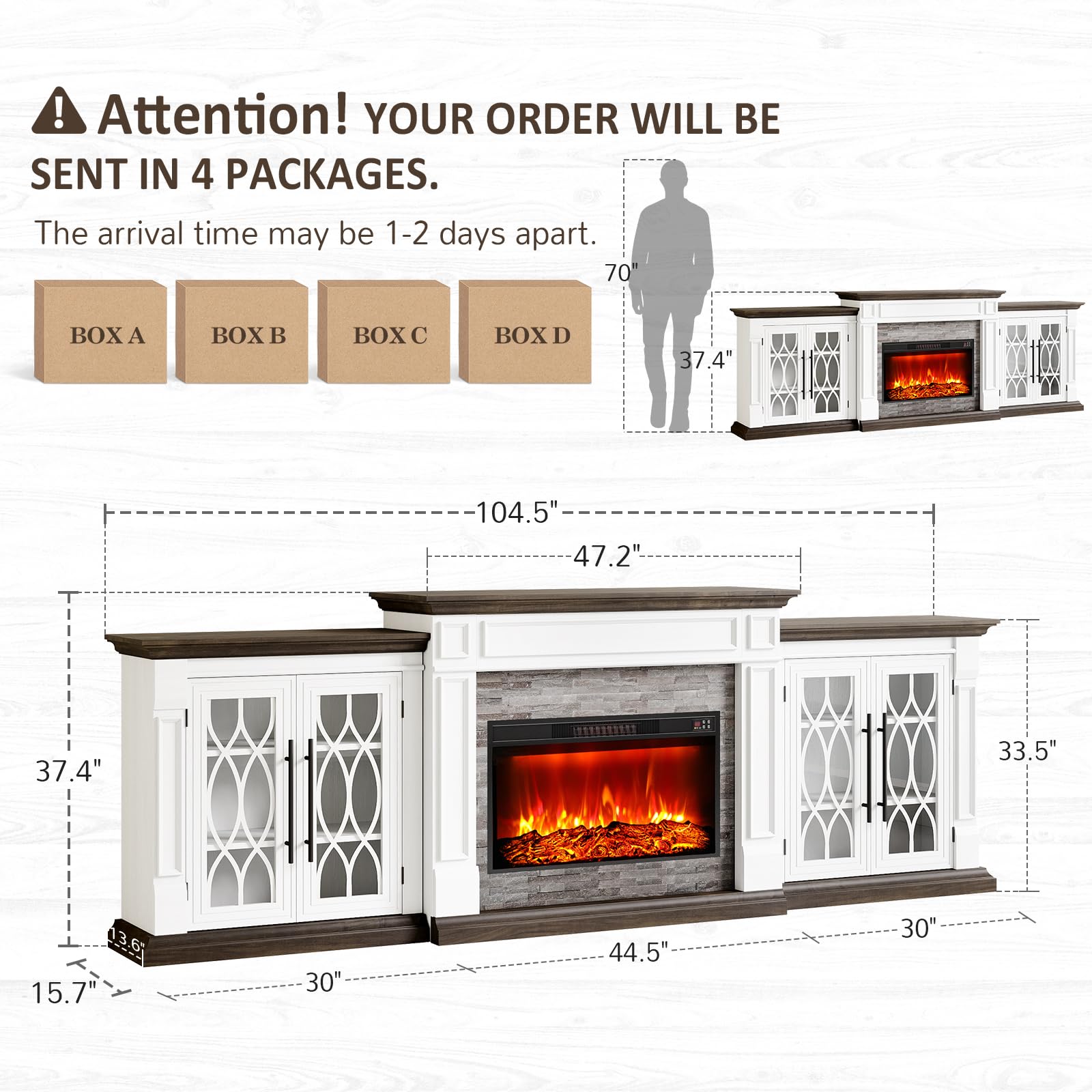 Naice 72" Electric Fireplace with Mantel and Cabinets
