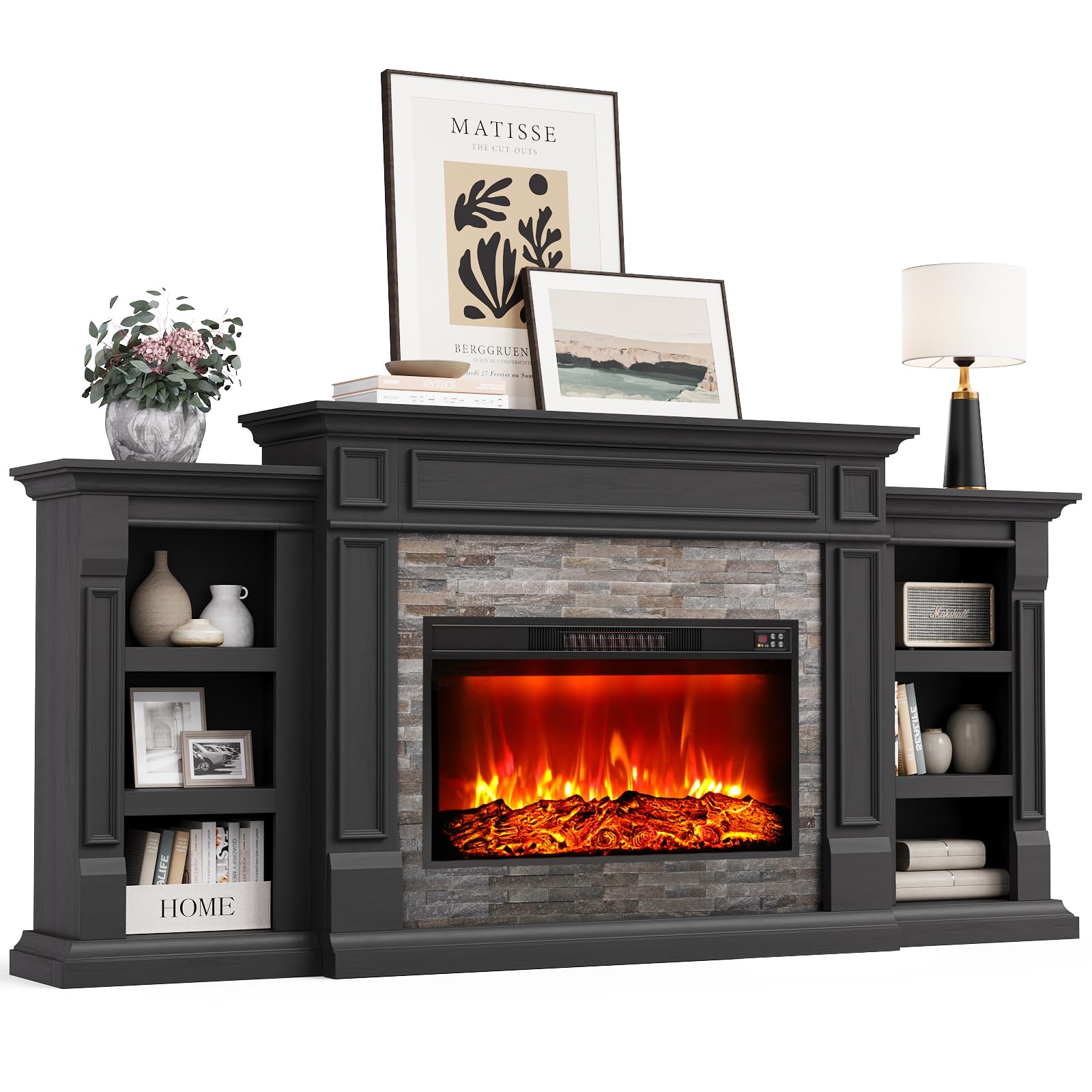 Naice 72" Electric Fireplace with Mantel and Cabinets