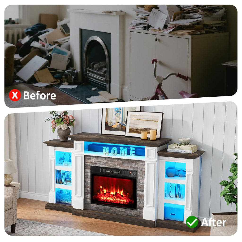 Naice 72" Electric Fireplace with Mantel and Cabinets