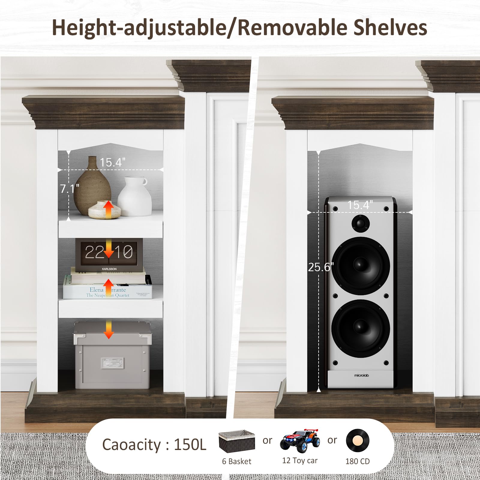 Naice 80" Electric Fireplace with Mantel, Fireplace TV Stand for TVs Up to 90in, Farmhouse Entertainment Center with Storage Cabinets, 23" Insert Heater w/Realistic Flame for Living Room, White