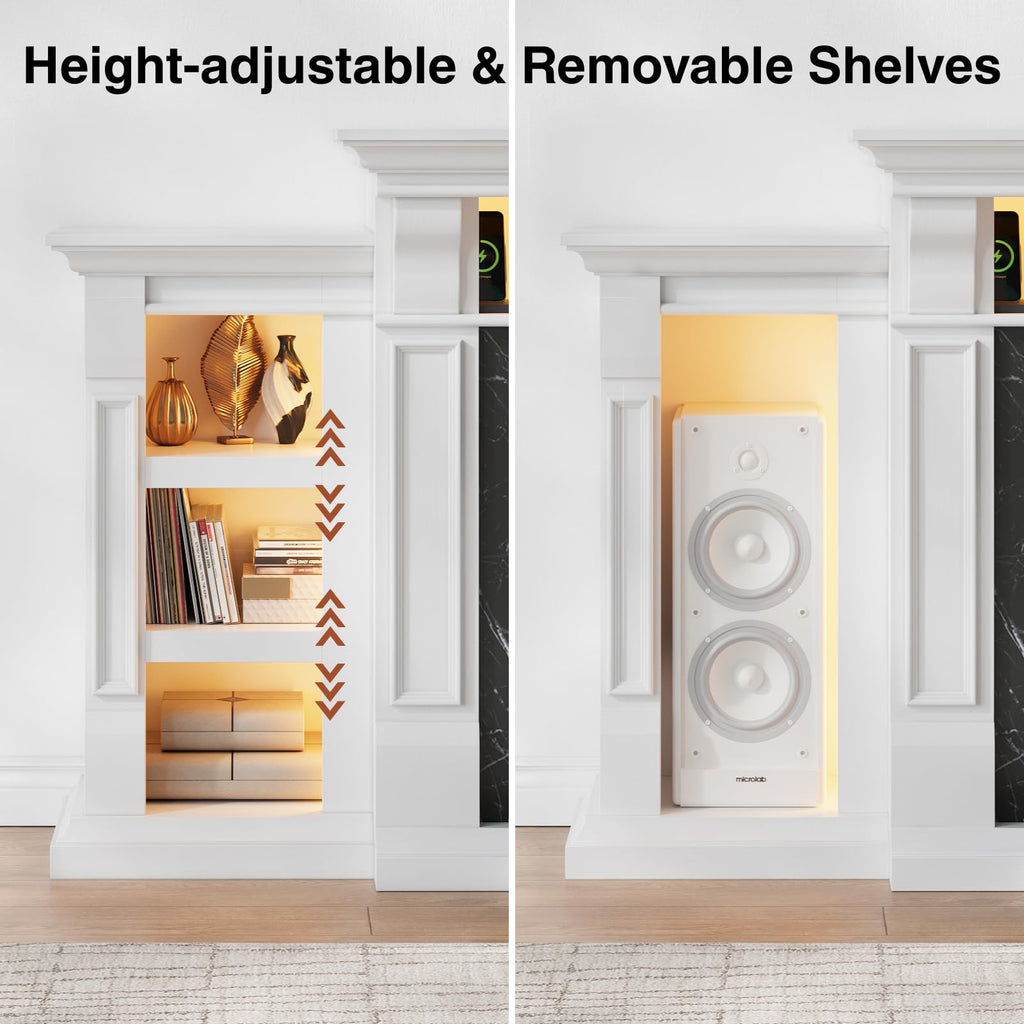 Naice 72" Electric Fireplace with Mantel, Freestanding Fireplace TV Stand with 23" 3-Side Glass Insert Heater for TVs Up to 80",Media Entertainment Center w/Storage Cabinet for Living Room,Black