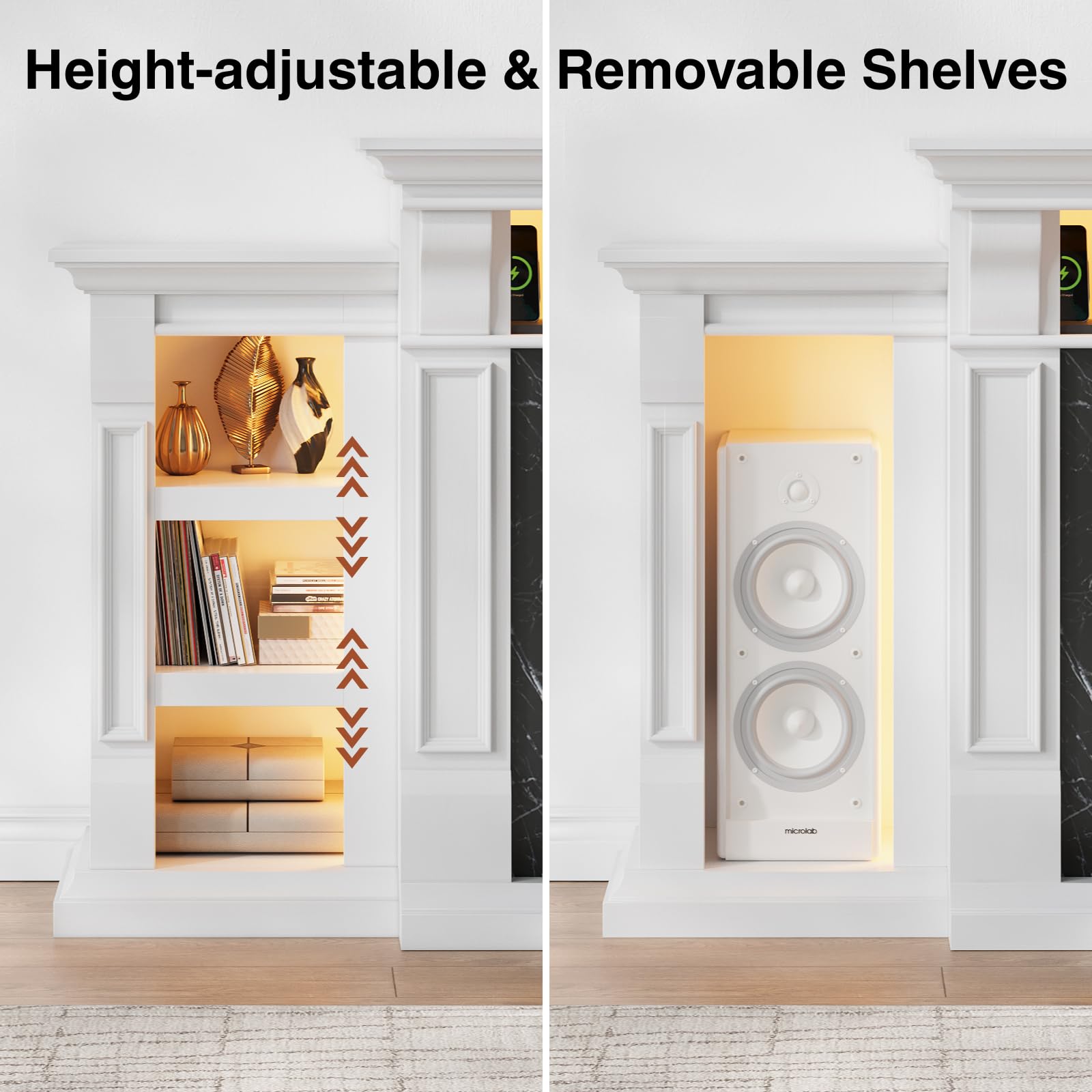 Naice 72" Electric Fireplace with Mantel, Freestanding Fireplace TV Stand with 23" 3-Side Glass Insert Heater for TVs Up to 80",Media Entertainment Center w/Storage Cabinet for Living Room,Black