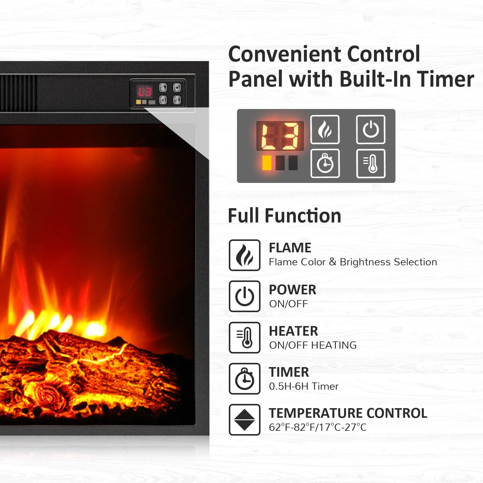 Naice 72" Electric Fireplace with Mantel and Cabinets, Fireplace TV Stand for Living Room Bedroom, Stacked Stone Surround and Remote Control 3D Realistic Flame