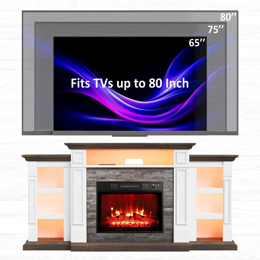 Naice 72" Electric Fireplace with Mantel and Cabinets