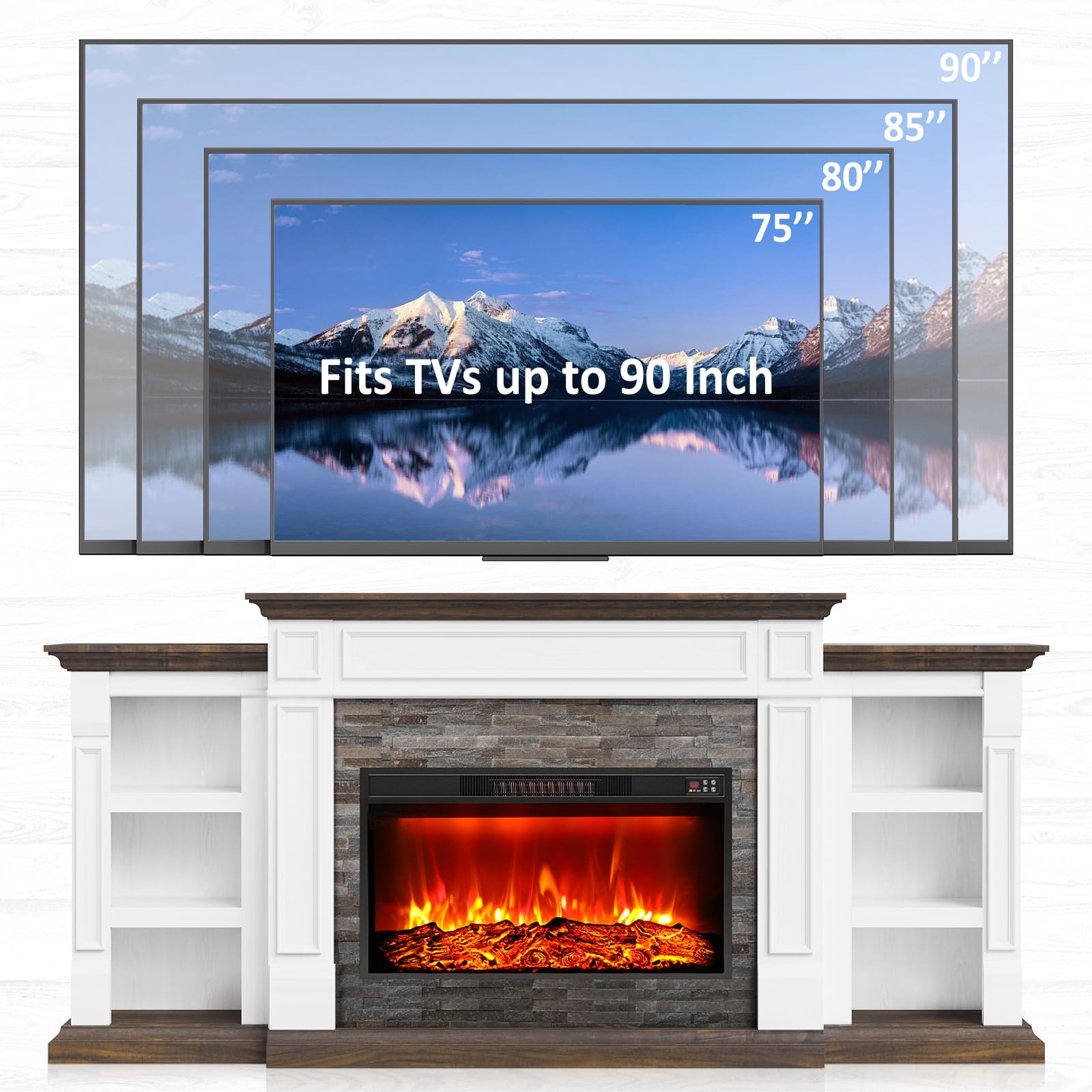 Naice 72" Electric Fireplace with Mantel and Cabinets