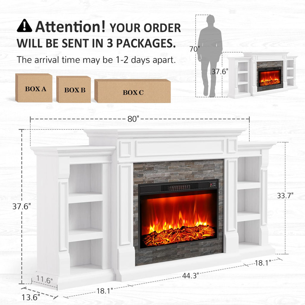 Naice 72" Electric Fireplace with Mantel and Cabinets