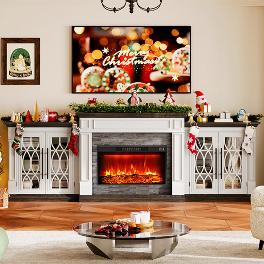 Naice Large Buffet Cabinet with Storage, 60" Sideboard Cabinets with 4 Tempered Glass Doors, Modern Farmhouse Coffee Bar Cabinet, Kitchen Buffet Table with Adjustable Shelf for Living Dining Room