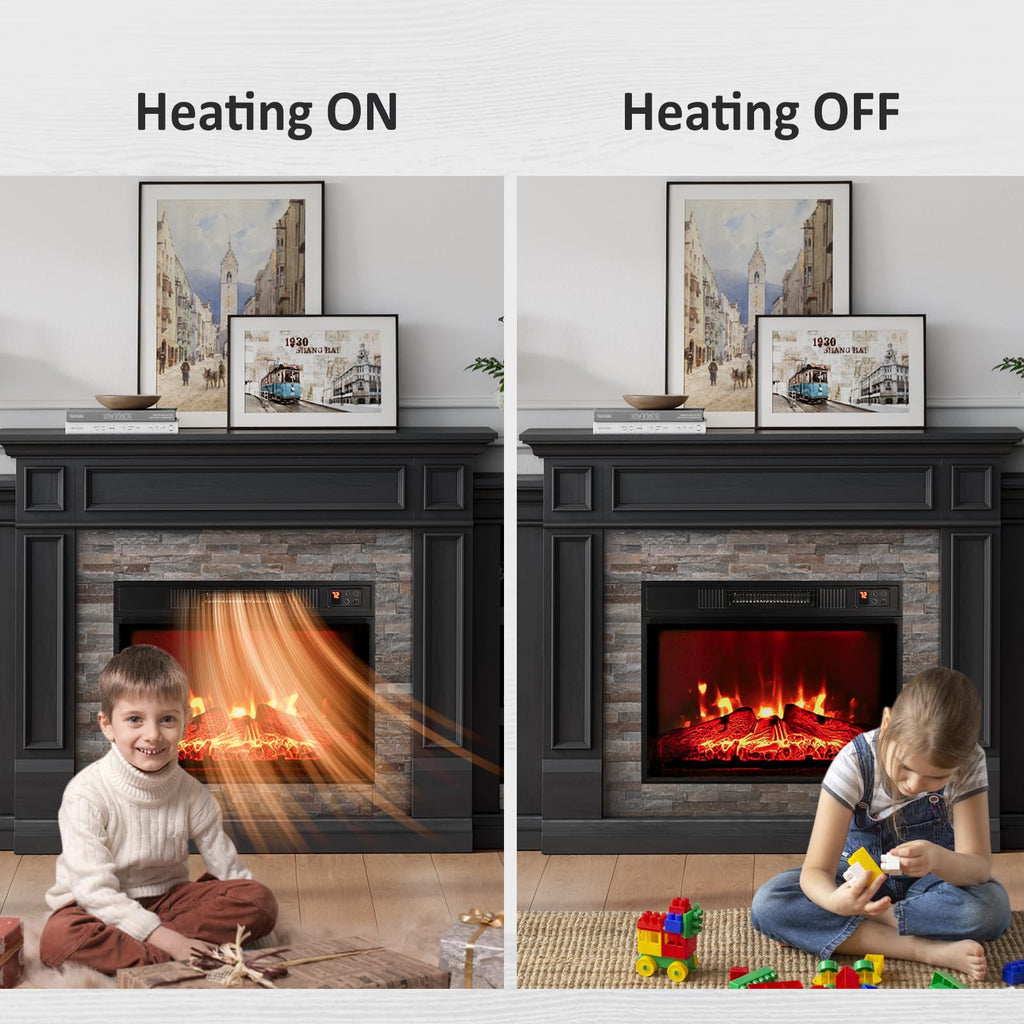 Naice 72" Electric Fireplace with Mantel and Cabinets
