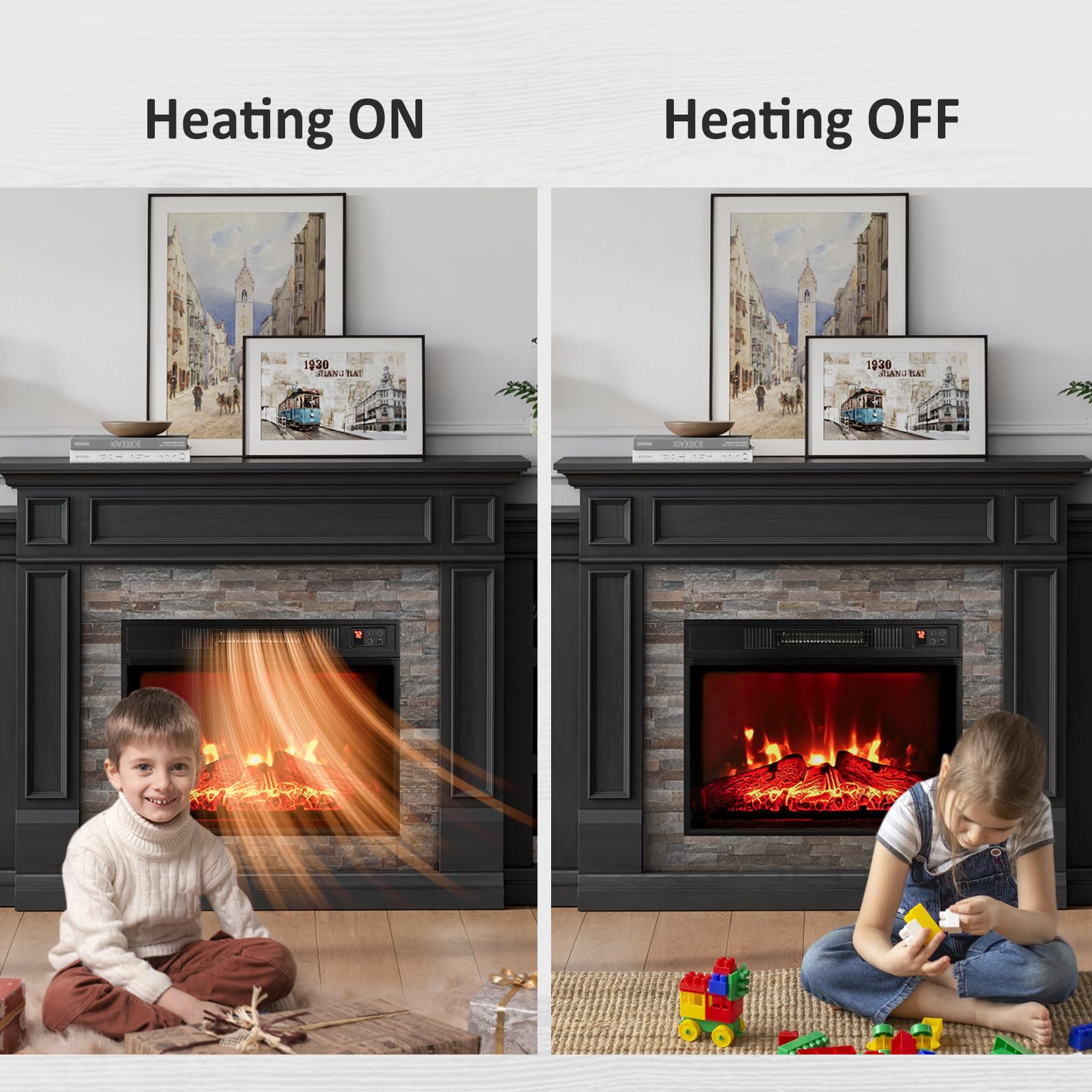 Naice 72" Electric Fireplace with Mantel and Cabinets