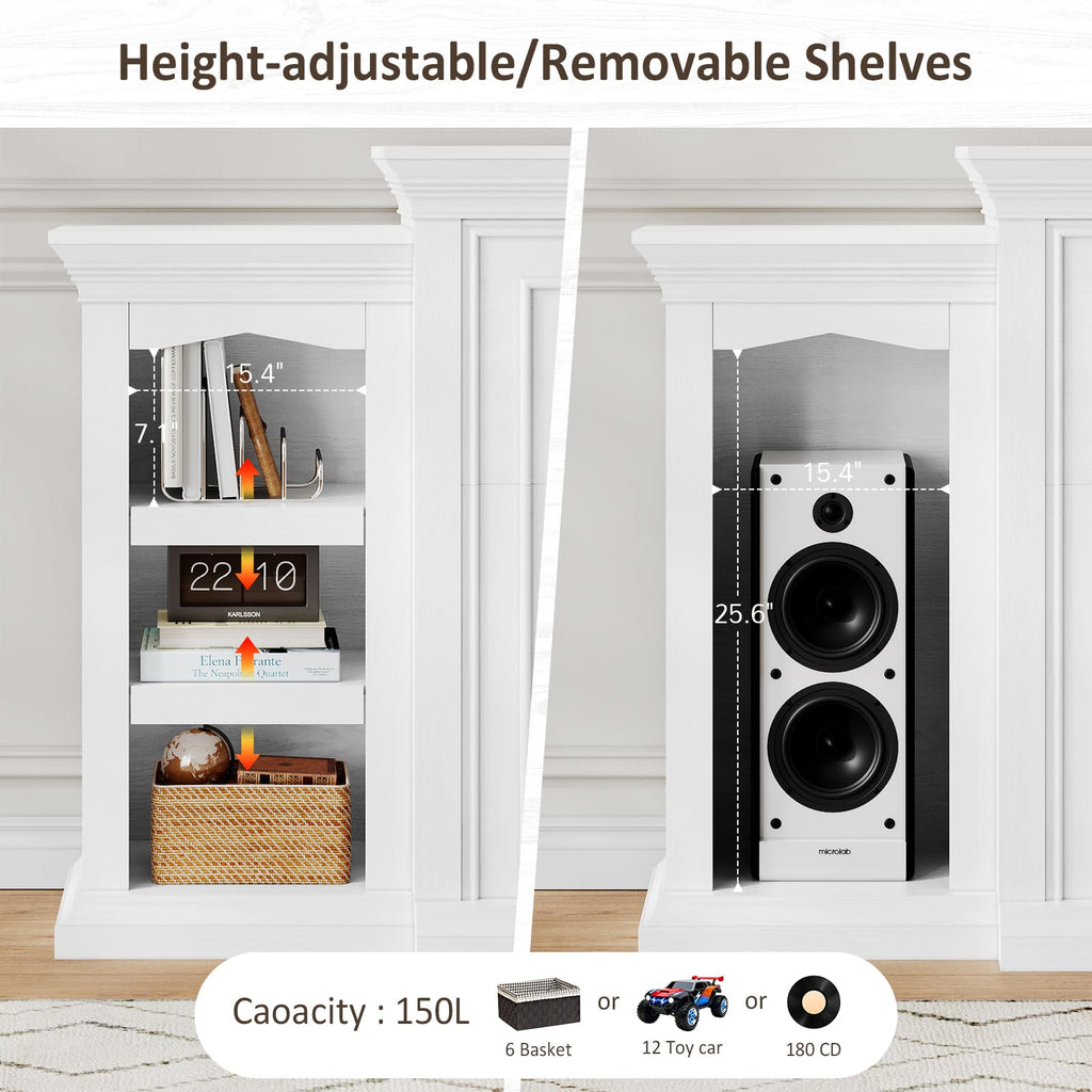 Naice 72" Electric Fireplace with Mantel, Freestanding Fireplace TV Stand with 23" 3-Side Glass Insert Heater for TVs Up to 80",Media Entertainment Center w/Storage Cabinet for Living Room,Black