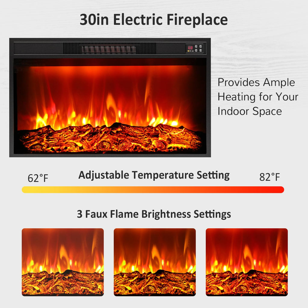 44" Electric Fireplace Mantel, LED Farmhouse TV Stand with Electric Fireplace Heater, Stacked Stone Surround and Remote Control 3D Realistic Flame, White Fireplace for Living Room Bedroom