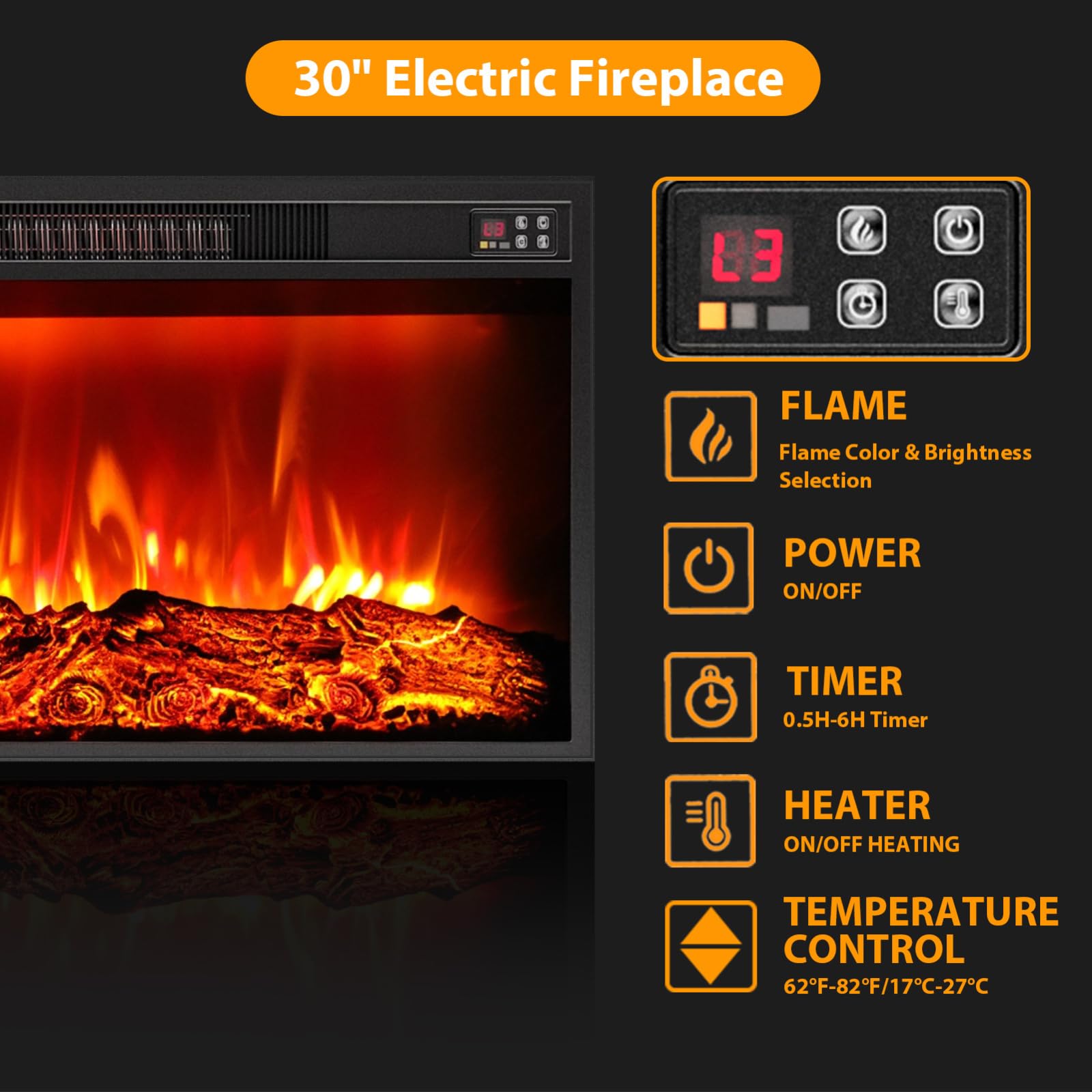 44" Electric Fireplace Mantel, LED Farmhouse TV Stand with Electric Fireplace Heater, Stacked Stone Surround and Remote Control 3D Realistic Flame, White Fireplace for Living Room Bedroom