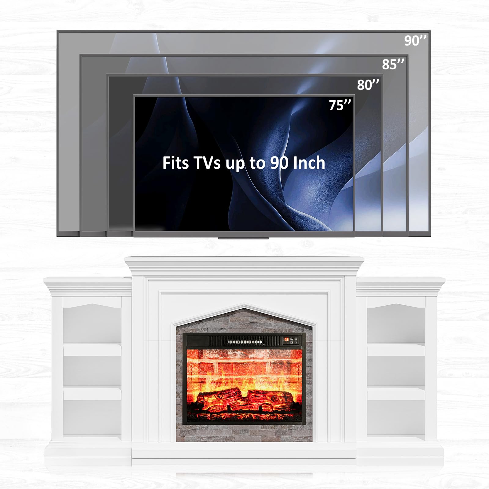 Naice 72" Electric Fireplace with Mantel, Freestanding Fireplace TV Stand with 23" 3-Side Glass Insert Heater for TVs Up to 80",Media Entertainment Center w/Storage Cabinet for Living Room,Black