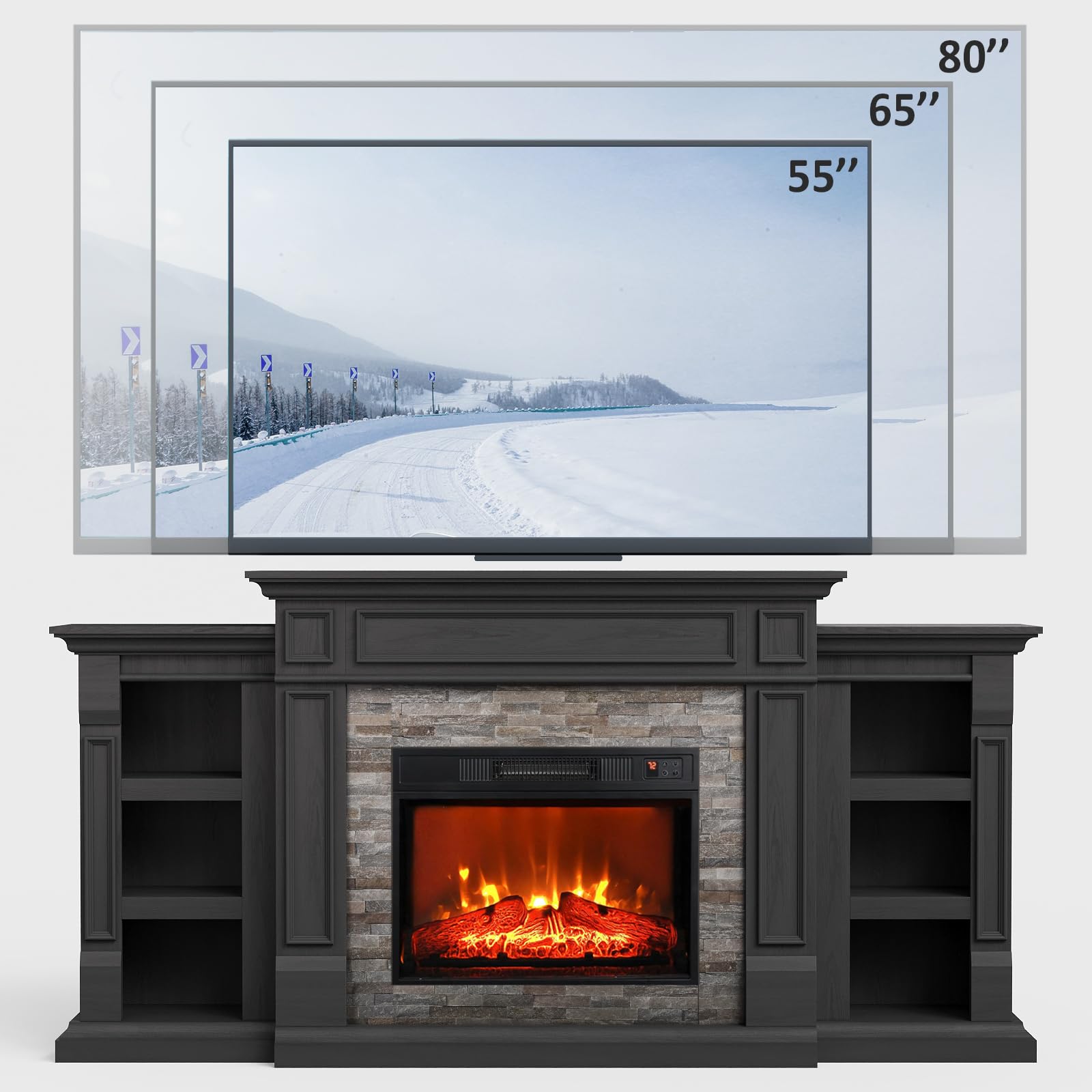 Naice 72" Electric Fireplace with Mantel and Cabinets