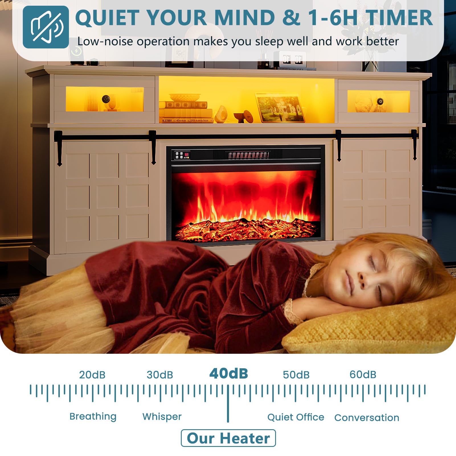 Naice TV Stand for 80 Inch TVs, LED Entertainment Center with Power Outlet, Farmhouse TV Stand w/Drawers & Sliding Barn Door, Media Console with Storage Cabinets for Living Room, White&Brown