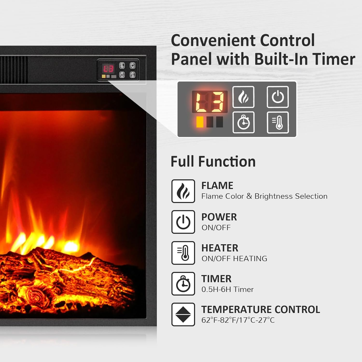 Naice 72" Electric Fireplace with Mantel and Cabinets, Fireplace TV Stand for Living Room Bedroom, Stacked Stone Surround and Remote Control 3D Realistic Flame, Black