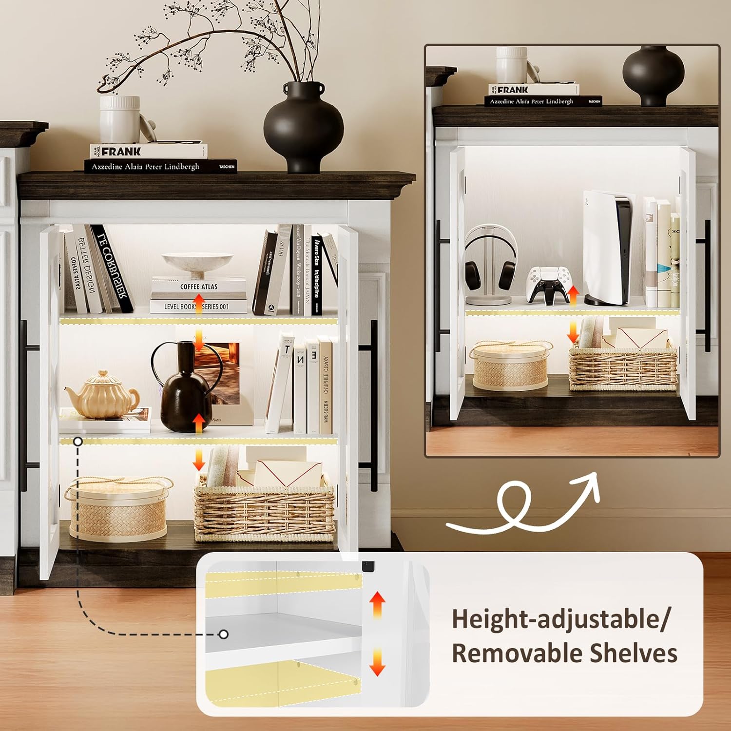 Naice 72" Electric Fireplace with Mantel and Cabinets, Fireplace TV Stand for Living Room Bedroom, Stacked Stone Surround and Remote Control 3D Realistic Flame, Black