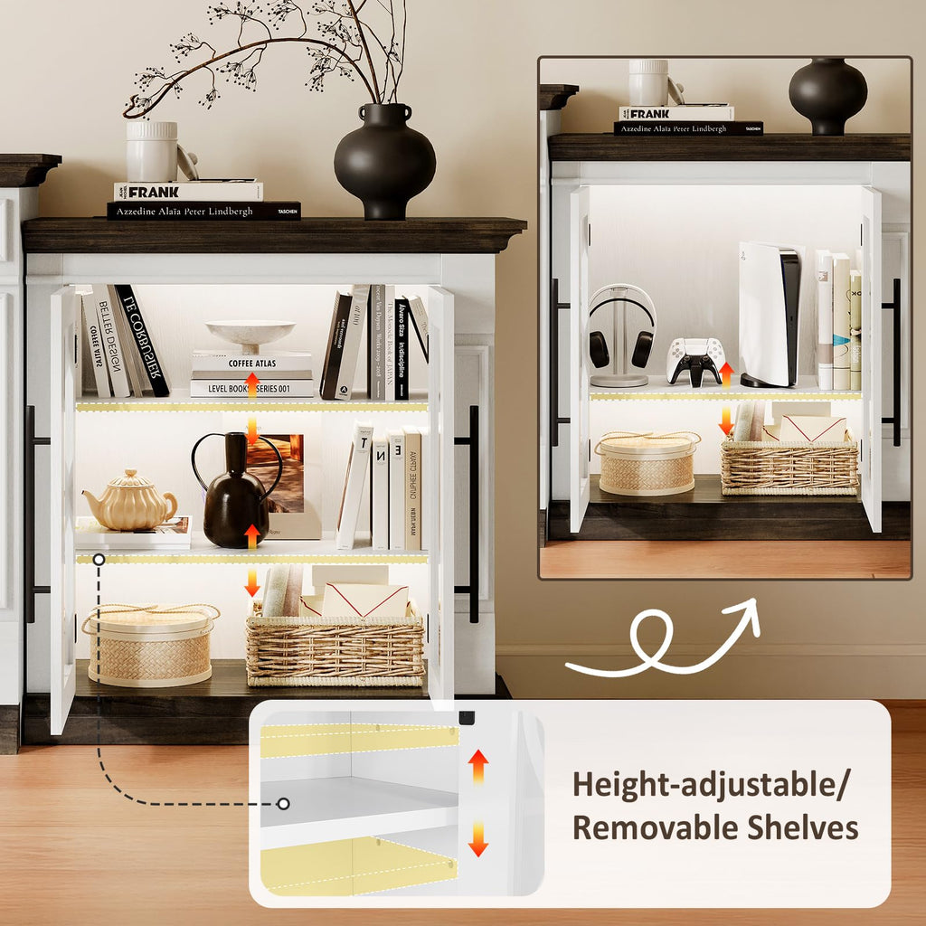 44" Electric Fireplace Mantel, LED Farmhouse TV Stand with Electric Fireplace Heater, Stacked Stone Surround and Remote Control 3D Realistic Flame, White Fireplace for Living Room Bedroom