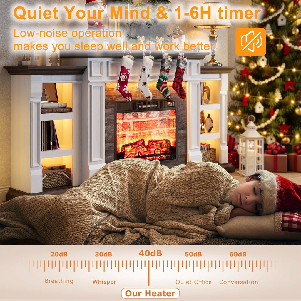 Naice 72" Electric Fireplace with Mantel and Cabinets, Fireplace TV Stand for Living Room Bedroom, Stacked Stone Surround and Remote Control 3D Realistic Flame, Black