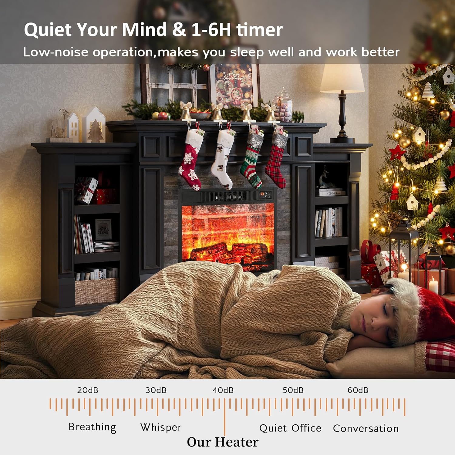 Naice 72" Electric Fireplace with Mantel and Cabinets, Fireplace TV Stand for Living Room Bedroom, Stacked Stone Surround and Remote Control 3D Realistic Flame