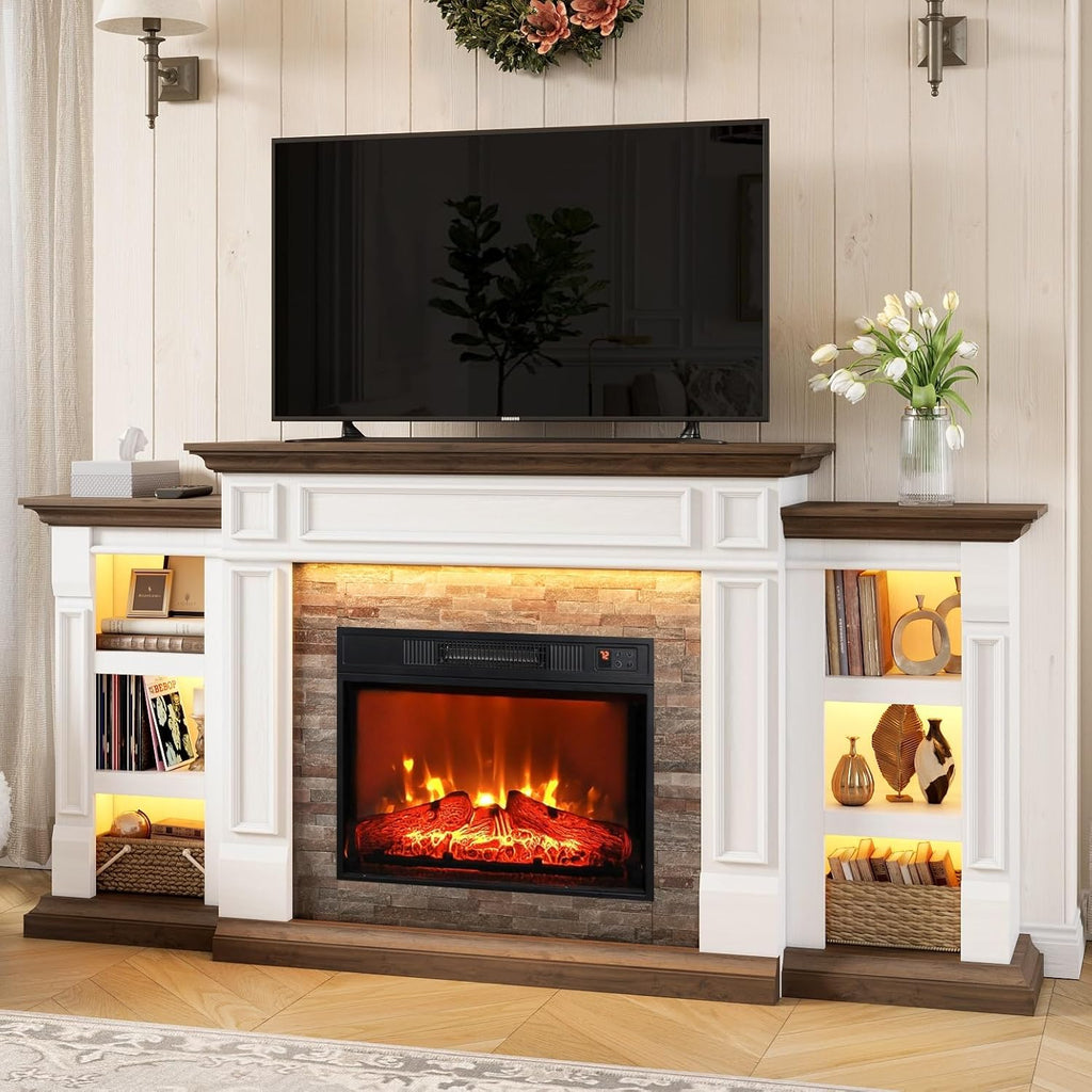 Naice 72" Electric Fireplace with Mantel and Cabinets