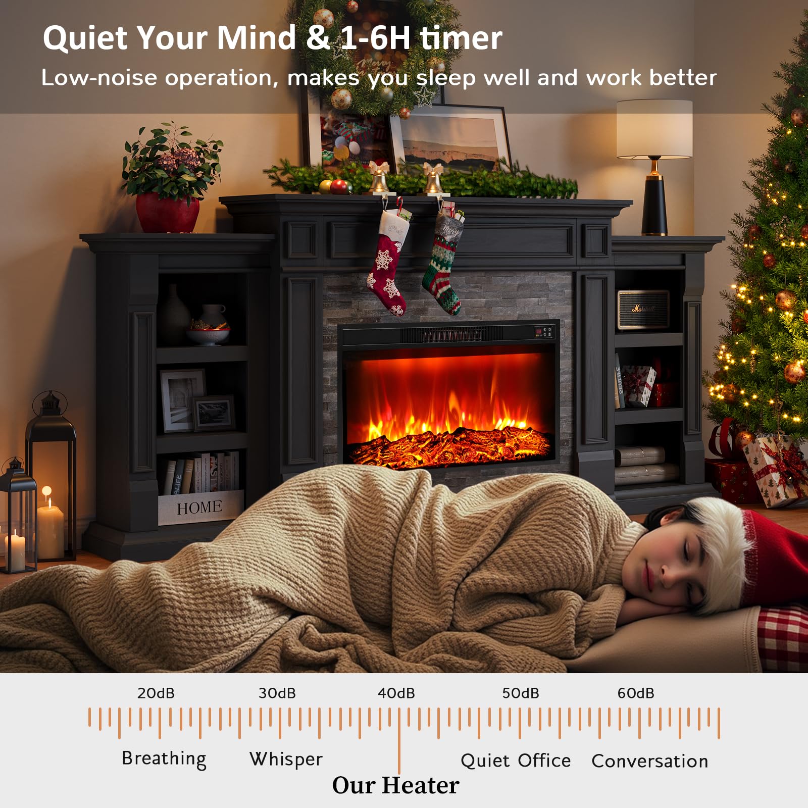 Naice 72" Electric Fireplace with Mantel and Cabinets