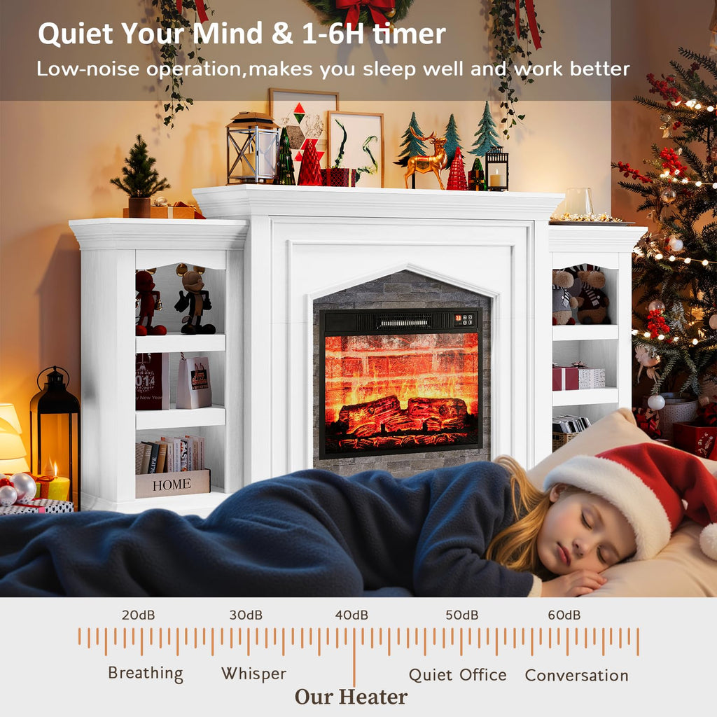 Naice 72" Electric Fireplace with Mantel, Freestanding Fireplace TV Stand with 23" 3-Side Glass Insert Heater for TVs Up to 80",Media Entertainment Center w/Storage Cabinet for Living Room,Black