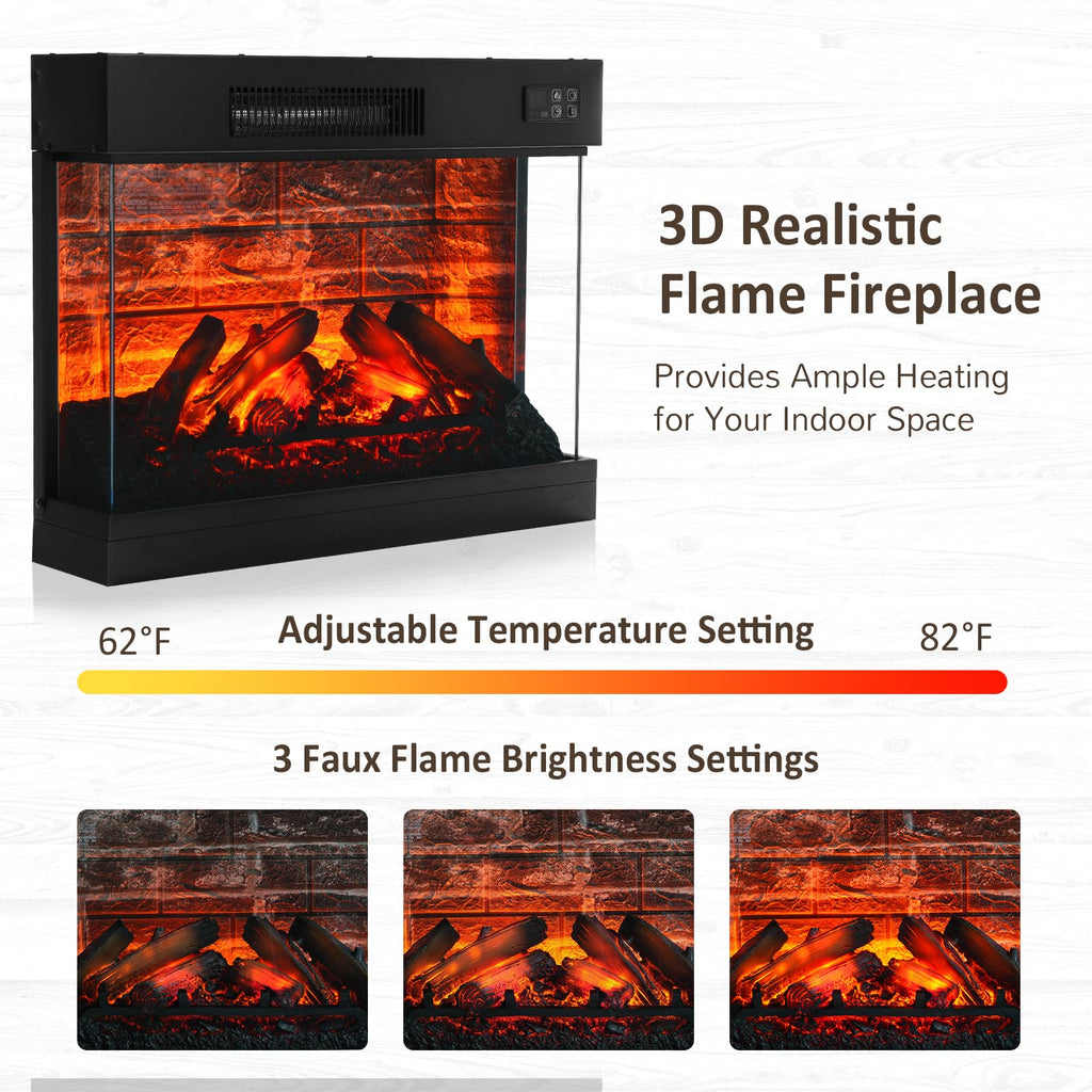Naice 72" Electric Fireplace with Mantel, Freestanding Fireplace TV Stand with 23" 3-Side Glass Insert Heater for TVs Up to 80",Media Entertainment Center w/Storage Cabinet for Living Room,Black