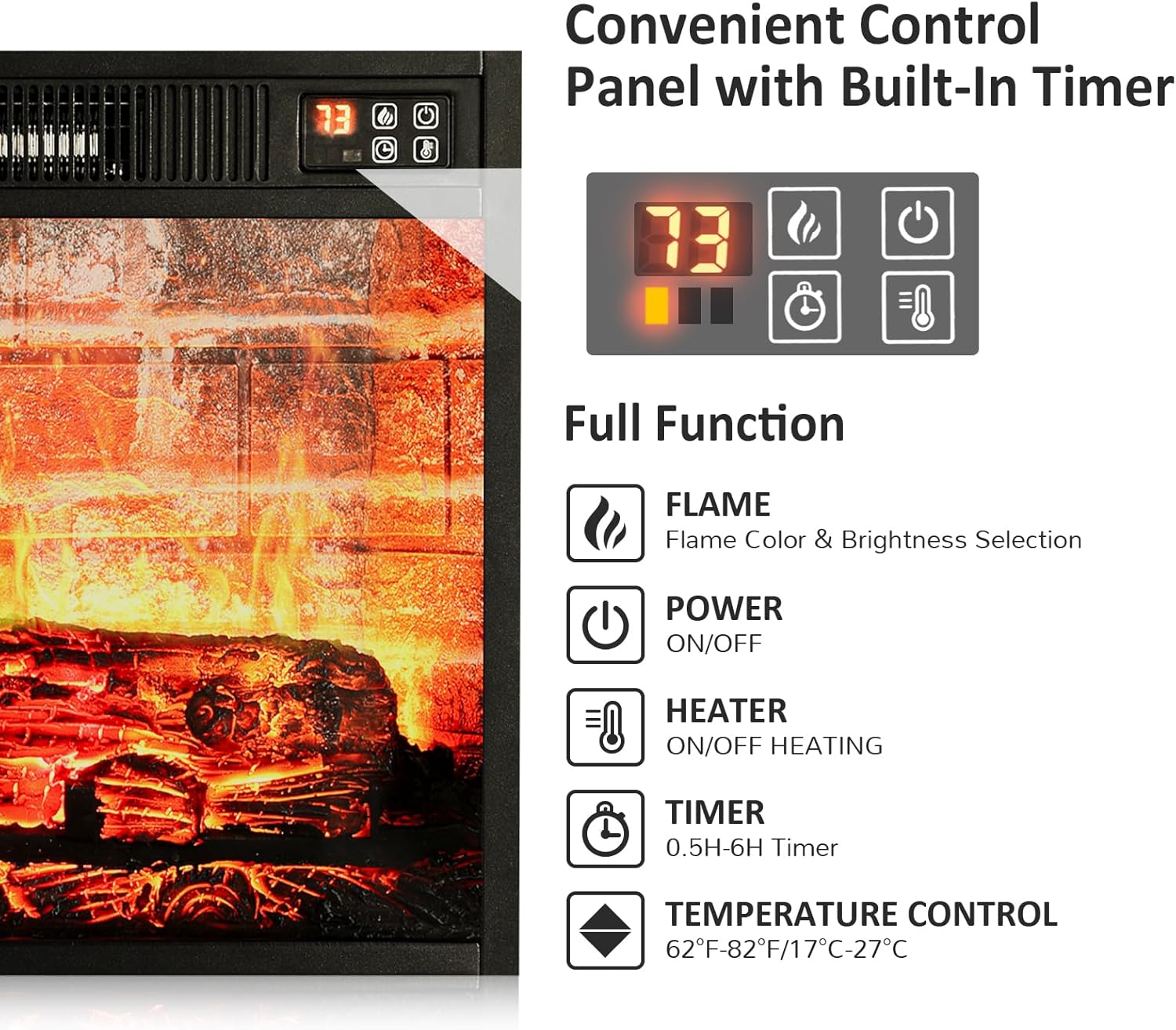 Naice 72" Electric Fireplace with Mantel and Cabinets, Fireplace TV Stand for Living Room Bedroom, Stacked Stone Surround and Remote Control 3D Realistic Flame