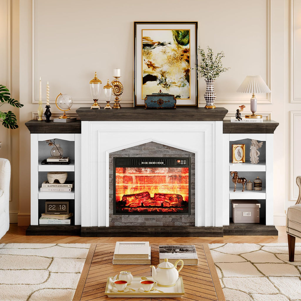 Naice 72" Electric Fireplace with Mantel, Freestanding Fireplace TV Stand with 23" 3-Side Glass Insert Heater for TVs Up to 80",Media Entertainment Center w/Storage Cabinet for Living Room,Black