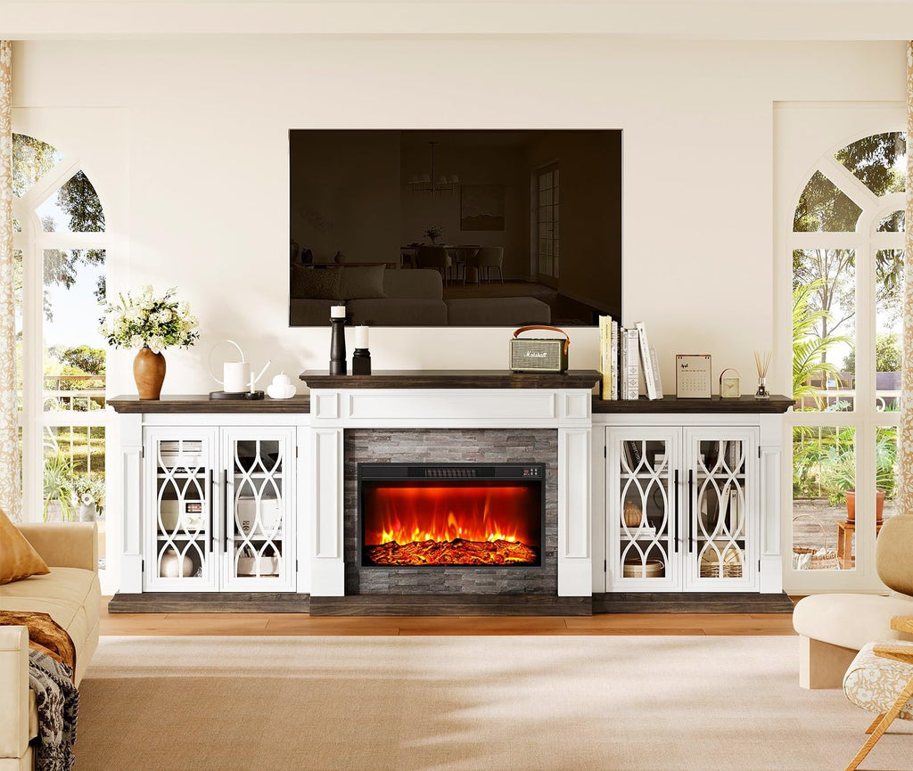 Naice 72" Electric Fireplace with Mantel and Cabinets