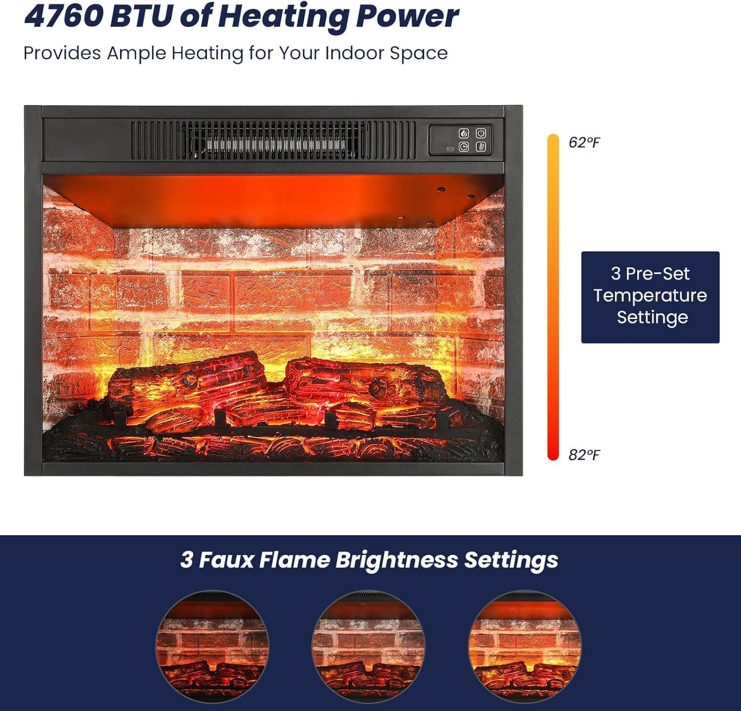 44" Electric Fireplace Mantel, LED Farmhouse TV Stand with Electric Fireplace Heater, Stacked Stone Surround and Remote Control 3D Realistic Flame, White Fireplace for Living Room Bedroom