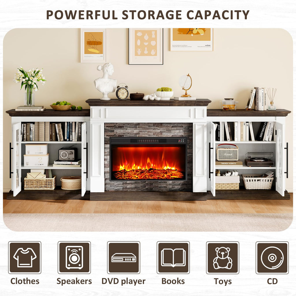 Naice 72" Electric Fireplace with Mantel and Cabinets