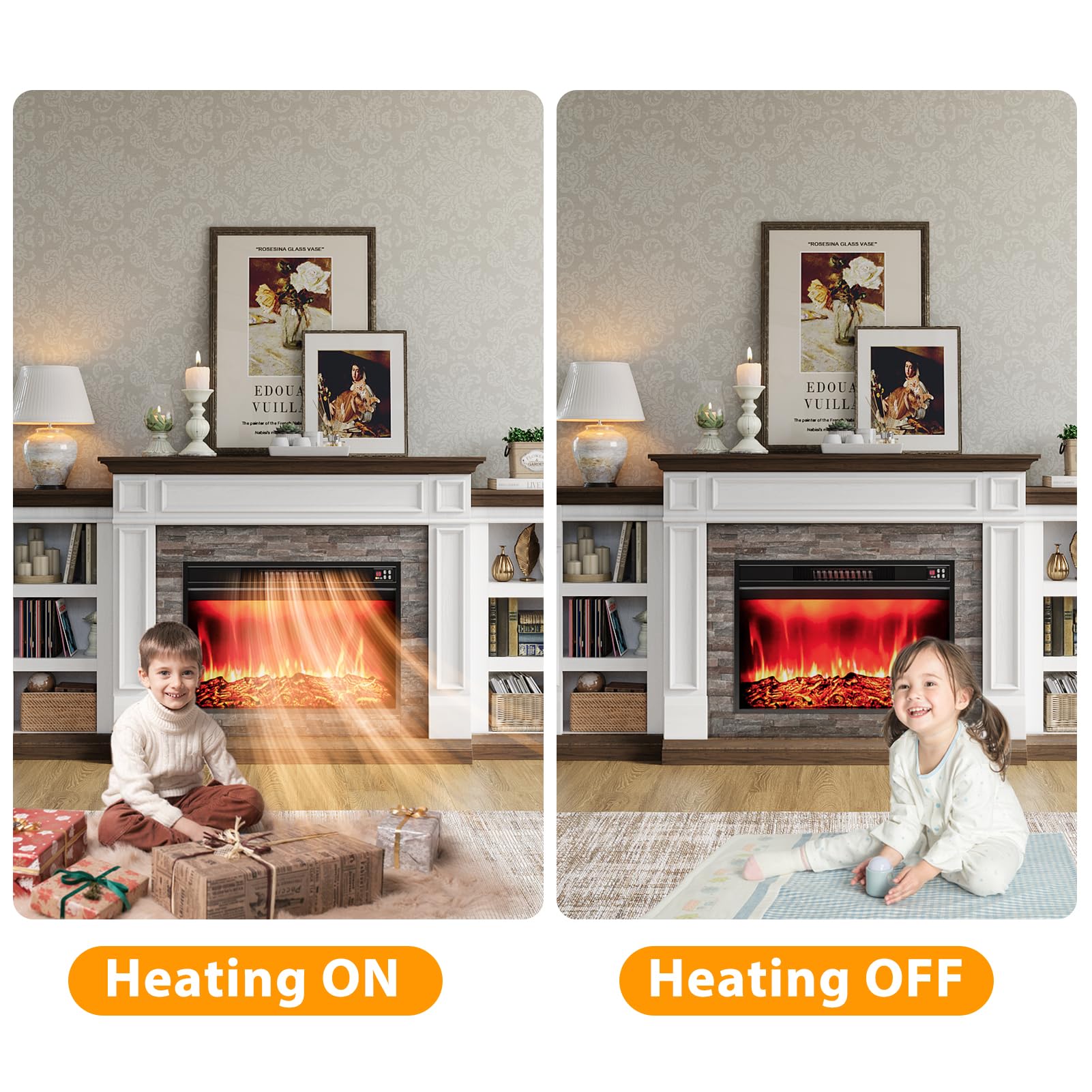 Naice 72" Electric Fireplace with Mantel and Cabinets