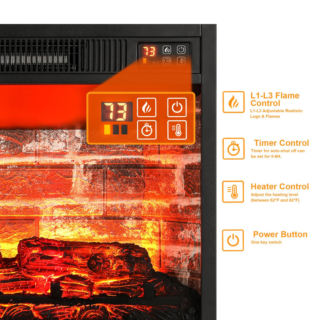 Naice 72" Electric Fireplace with Mantel and Cabinets, Fireplace TV Stand for Living Room Bedroom, Stacked Stone Surround and Remote Control 3D Realistic Flame, Black