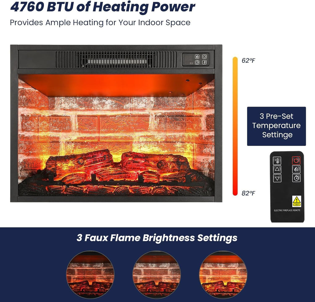 44" Electric Fireplace Mantel, LED Farmhouse TV Stand with Electric Fireplace Heater, Stacked Stone Surround and Remote Control 3D Realistic Flame, White Fireplace for Living Room Bedroom