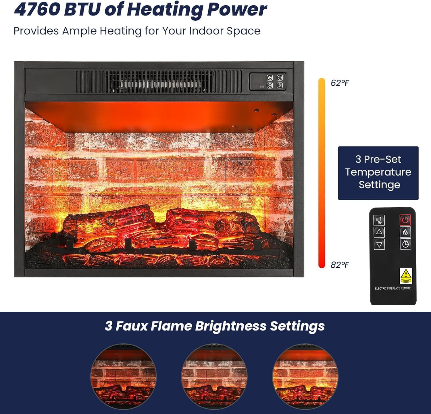 44" Electric Fireplace Mantel, LED Farmhouse TV Stand with Electric Fireplace Heater, Stacked Stone Surround and Remote Control 3D Realistic Flame, White Fireplace for Living Room Bedroom