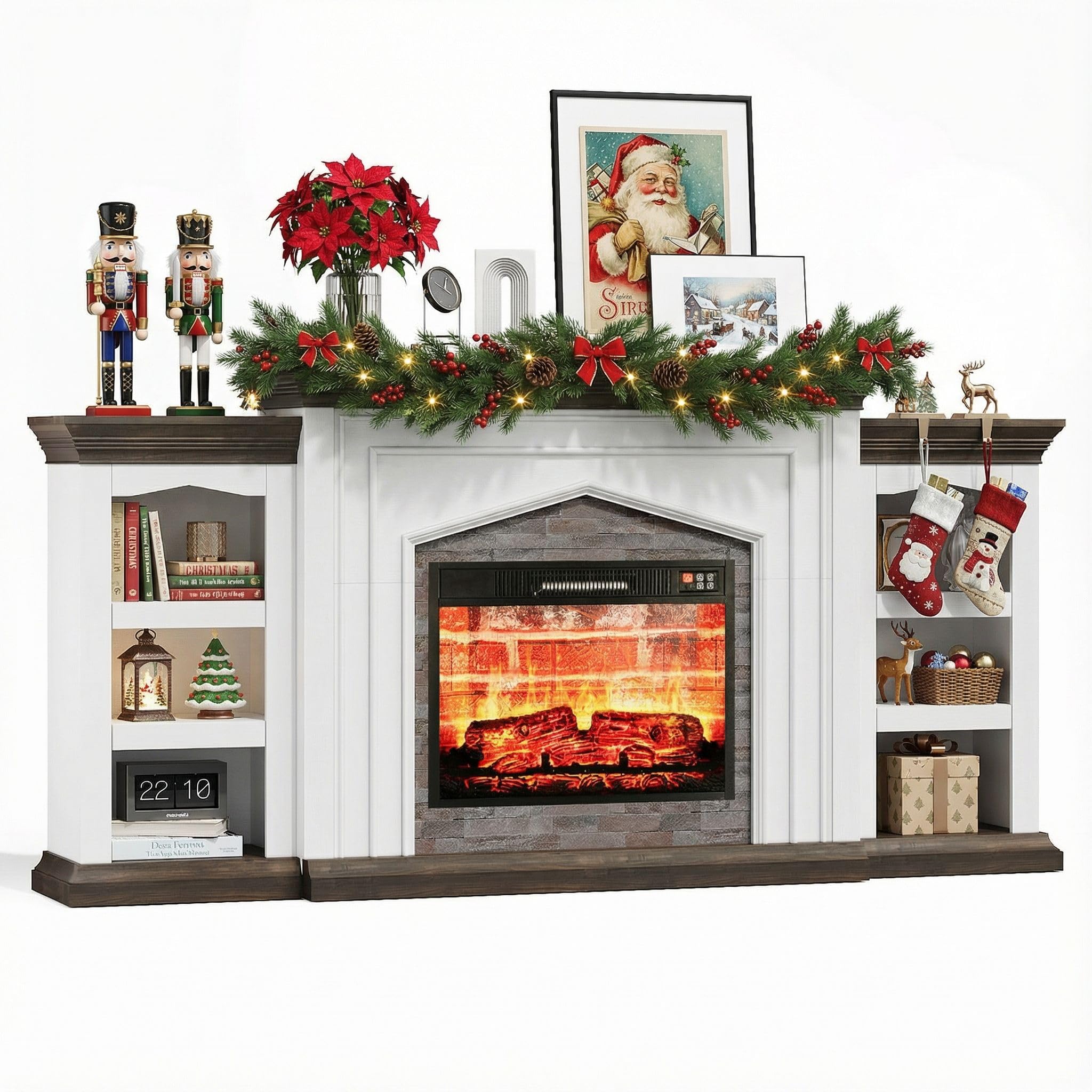 Naice 72" Electric Fireplace with Mantel, Freestanding Fireplace TV Stand with 23" 3-Side Glass Insert Heater for TVs Up to 80",Media Entertainment Center w/Storage Cabinet for Living Room,Black